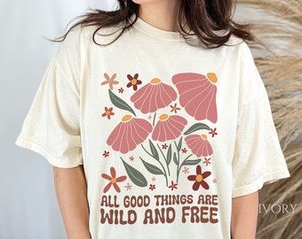 Camiseta con estampado de flores silvestres bohemias - Camisa extragrande con colores cómodos