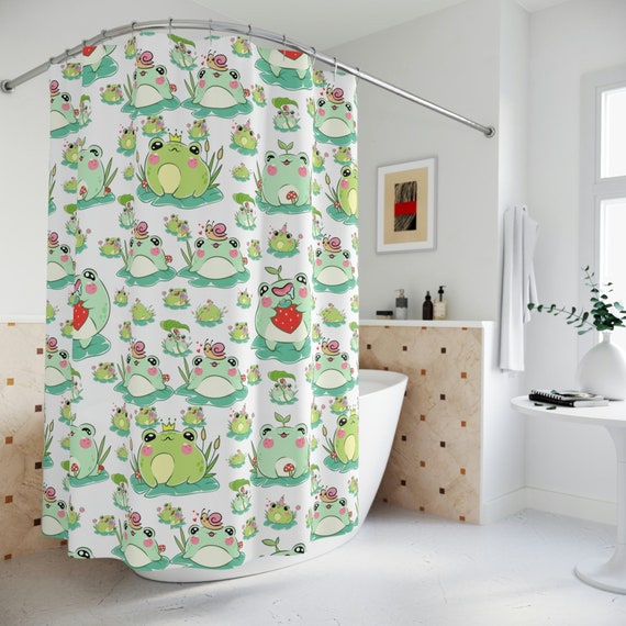 Adorable Kawaii Frog Shower Curtain for a Playful Bathroom Decor, Cute Frog  Polyester Shower Curtain, Cottagecore Bath Decor for Frog Lovers 