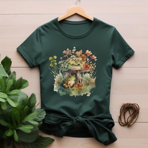 Aesthetic Frog&#39;s Mushroom T-Shirt, Cottagecore T-Shirt, Frog Shirt , Goblincore Tee, Gift for Daughter, T-Shirt for Frog Lovers