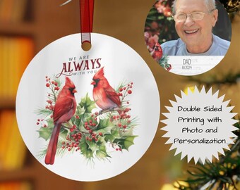 Personalized Cardinal Photo Ornament, Bereavement Gift, Metal Tree Decor