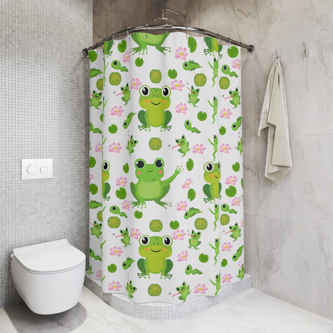 Cute Happy Polyester Shower Curtain, Kawaii Frogs Shower Curtain ...