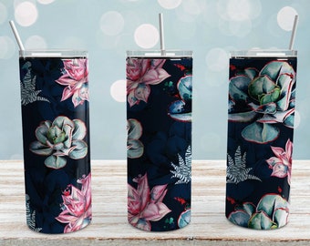 Floral Succulent Tumbler Wrap: Skinny Tumbler PNG (Digital Download)