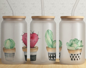 Cactus and Succulents 16 oz Libbey Glass Can Sublimation PNG - Sublimate Designs