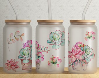 Succulents 16 oz Libbey Glass Can Sublimation PNG - Sublimate Designs