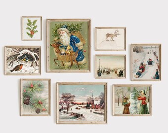 Vintage Christmas Printable Wall Art Gallery: Eclectic Holiday Prints (Set of 9) (Digital Download)