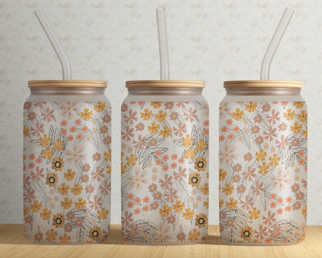 Floral 16 Oz Libbey Glass Can Sublimation PNG - Sublimate Designs - Etsy