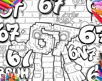 6 7 Coloring Page | Brainrot | PNG