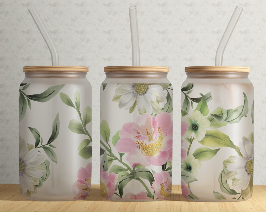 Floral 16 Oz Libbey Glass Can Sublimation PNG - Sublimate Designs - Etsy