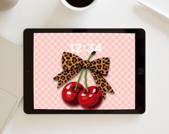 iPad Lock Screen | Cherry Coquette Bow | Luxury Leopard