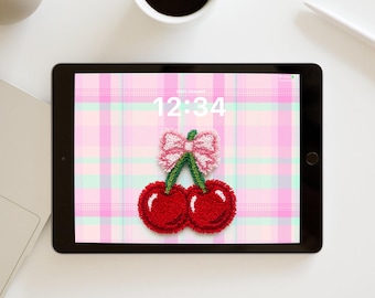 iPad Lock Screen | Cherry Coquette Bow | Digital Download