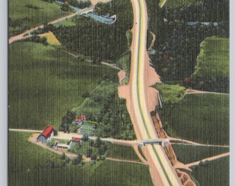Vintage Postcard, Aerial View of the Pennsylvania Turnpike, Clear Ridge Cut, Little Panama, Middlesex Township Pennsylvania, c1940s unposted