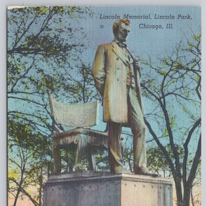 Vintage Postcard, Abraham Lincoln Memorial Statue, Lincoln Park, Chicago Illinois, Augustus Saint Gaudens, c1940s unposted