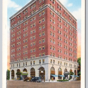 Vintage Postcard, Hotel Van Cleve, Dayton Ohio, street view, antique cars, c1940s unposted