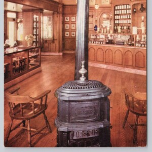 Vintage Postcard, Pot Bellied Stove, Upjohn Old Fashioned Drugstore, Main Street USA, Disneyland, Anaheim California, c1960s unposted