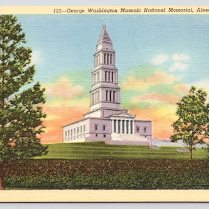 Vintage Postcard, George Washington Masonic National Monument, Alexandria Virginia, c1940s unposted