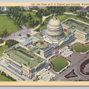 Vintage Postcard, Air View of US Capitol Building and Grounds, Washington DC, c1940s unposted