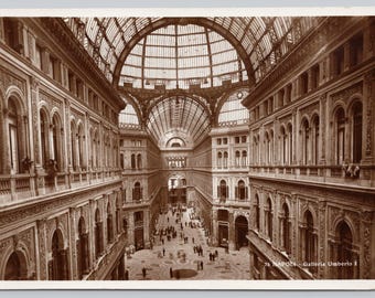 Vintage Real Photo Postcard, Napoli Italy, Naples Italy RPPC, Galleria Umberto Shopping Mall, c1930s 4x6 unposted