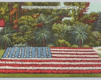 Vintage Postcard, Floral American Flag in Elizabeth Park, Hartford Connecticut, c1940s unposted