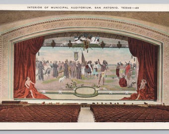 Vintage Postcard, Interior of Municipal Auditorium showing Mural, San Antonio Texas, 1920s White Border Postcard, Unposted