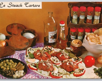 Vintage Postcard, Steak Tartare Recipe Postcard, French Recipe Le Steack Tartare, c1970s 4x6 unposted