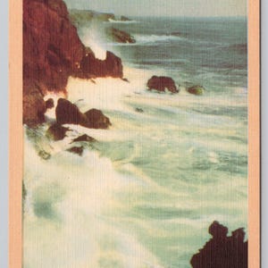 Vintage Postcard, Picturesque Coast Line of California, Pacific Ocean Waves Breaking on Rocks, c1940s unposted