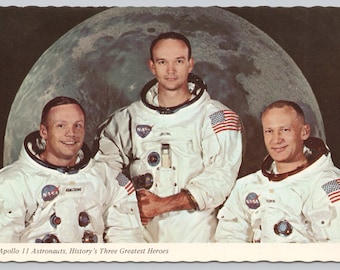 Vintage Postcard, Apollo 11 Moon Landing Astronauts, Neil Armstrong, Mike Collins, Buzz Aldrin, c1970s 4x6 unposted