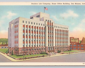 Vintage Postcard, Bankers Life Company, Home Office Building, Des Moines Iowa, 1940s unposted