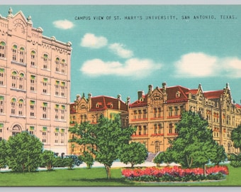 Vintage Postcard, Campus View of St. Mary's University, San Antonio Texas, 1940s unposted