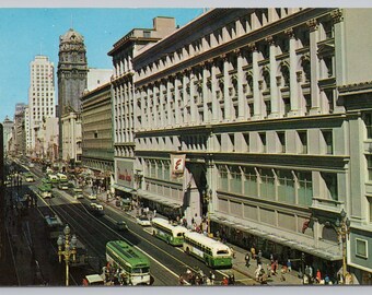 Vintage Postcard, Famed Market Street, San Francisco California, Old Buses, Woolworth's Store, c1960s unposted