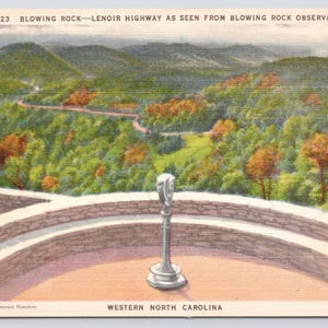 Vintage Postcard, Lenoir Highway as seen from Blowing Rock Observatory, Western North Carolina Postcard, c1940s unposted