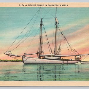 Vintage Postcard, A Fishing Smack in Southern Waters, Fishing Boat, Vintage Linen Postcard, c1940s unposted