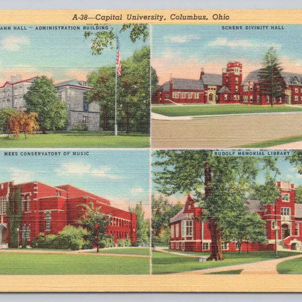 Vintage Postcard, Capital University Multi View Postcard, Columbus Ohio, Rudolph Memorial Library, Music Conservatory, c1940s unposted
