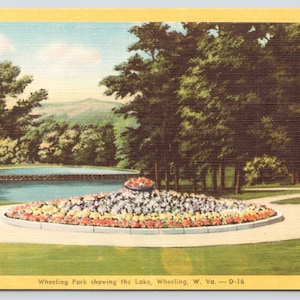 Vintage Postcard, Wheeling Park showing the Lake, Wheeling West Virginia Postcard, c1940s unposted