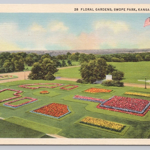 Vintage Postcard, Floral Gardens at Swope Park, Kansas City Missouri, 1940s unposted
