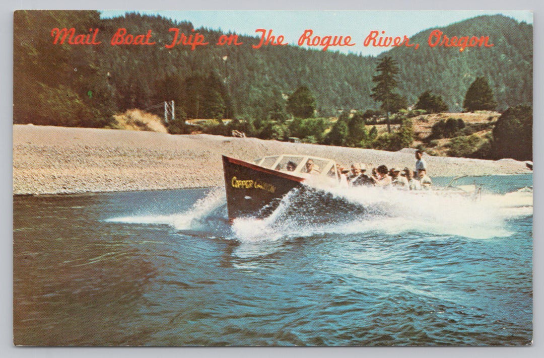Oregon Mail Boat Rides Vintage Postcard, Mail Boat Trips on the Rogue River Oregon, C1960s ...