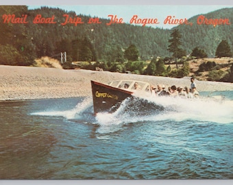 Vintage Postcard, Mail Boat Trips on the Rogue River Oregon, c1960s unposted