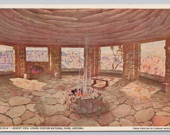 Vintage Postcard, The Kiva, Desert View, Grand Canyon National Park Arizona, Fred Harvey Postcard, 1930s unposted