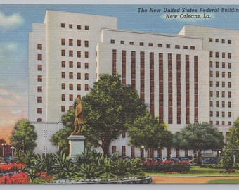Vintage Postcard, The New Federal Building, South Street, Lafayette Square, New Orleans Louisiana, c1940s unposted