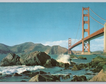 Vintage Postcard, Golden Gate Bridge, View from Rocks, San Francisco California, c1960s unposted