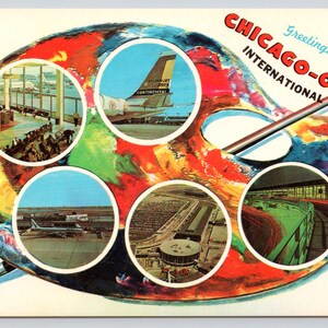 Vintage Postcard, Greetings from Chicago O'Hare International Airport, c1960s unposted