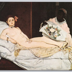 Carte postale d'art vintage, Edouard Manet, Olympie, Musée du Louvre Paris, c 1970s 4 x 6 non affranchie image 1