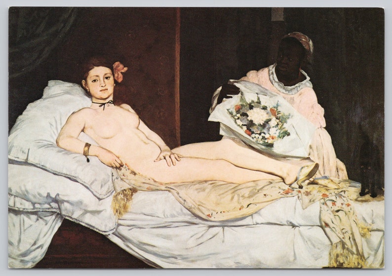 Carte postale d'art vintage, Edouard Manet, Olympie, Musée du Louvre Paris, c 1970s 4 x 6 non affranchie image 1