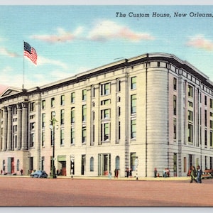 Vintage Postcard, The Custom House, street view, New Orleans Louisiana, c1940s unposted