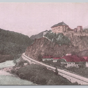 Vintage Postcard, View of Sonnenburg Switzerland, Swiss Alps Hotel, Rare Antique Color Tinted Postcard, c1910s unposted