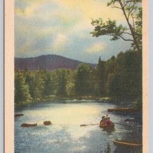 Vintage Postcard, Row Boat on Country Lake, Forest Scenery, Unidentified Location Vintage Linen Postcard, c1940s unposted