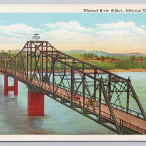 Vintage Postcard, Missouri River Bridge, Jefferson City Missouri, 1940s unposted