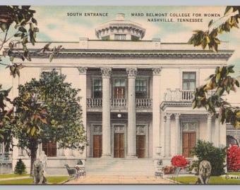 Vintage Postcard, Ward Belmont College for Women, South Entrance, Nashville Tennessee, c1940s unposted