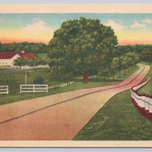 Vintage Postcard, Country Road and Farmhouse, Unidentified Location Vintage Linen Postcard, c1940s unposted