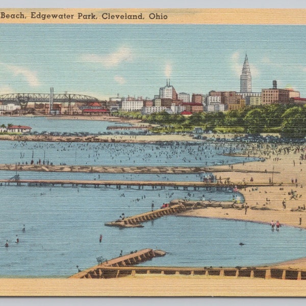 Vintage Postcard, Bathing Beach at Edgewater Park, Cleveland Ohio, c1940s unposted
