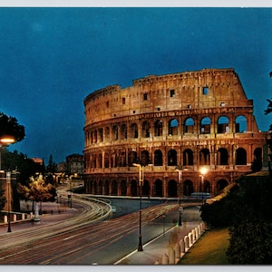 Vintage Postcard, The Colosseum, Rome Italy, Night View, c1960s 4x6 unposted